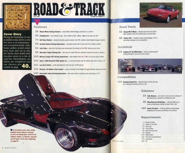 ROAD&TRACK 1989.7 / Ferrari Testarossa, Mazda MX-5 Miata, Mercedes-Benz ...