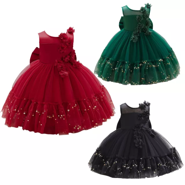 Girls Bridesmaid Sequins Dress Baby Flower Kids Party Wedding Dresses Princess