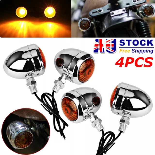 4x Motorcycle Bullet Turn Signal Lights Amber Indicators Blinkers Lamp Chrome AU