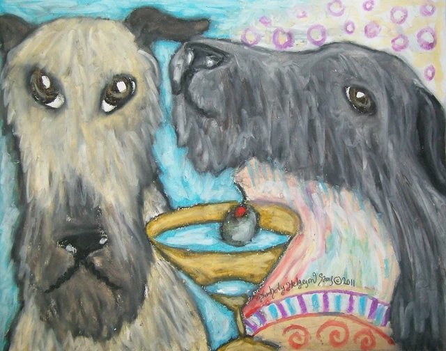 SCOTTISH DEERHOUND Drinking a Martini 8.5 x 11 Dog Art Print by Artist KSAMS