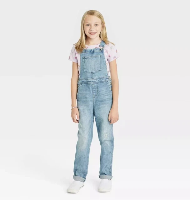 Girls' Overalls - Cat & Jack Light Wash XXL, Light Blue