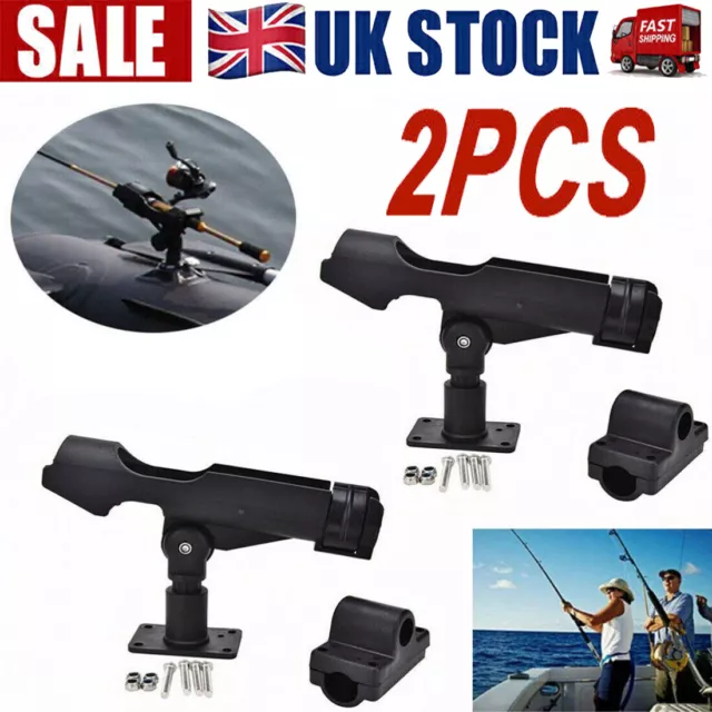 2x Adjustable Fishing Rod Holder Rail Clamp-on Pole Bracket for Boat Kayak Yacht 3