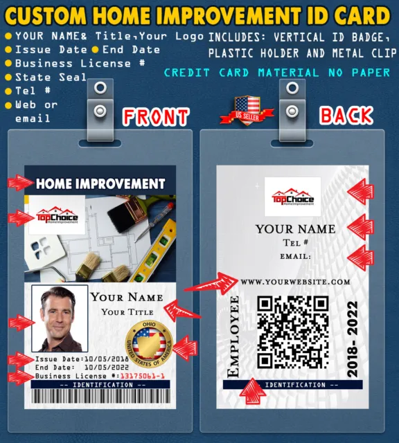 CUSTOM PVC ID Card w/ Clip for HOME IMPROVEMENT. Everything Custom