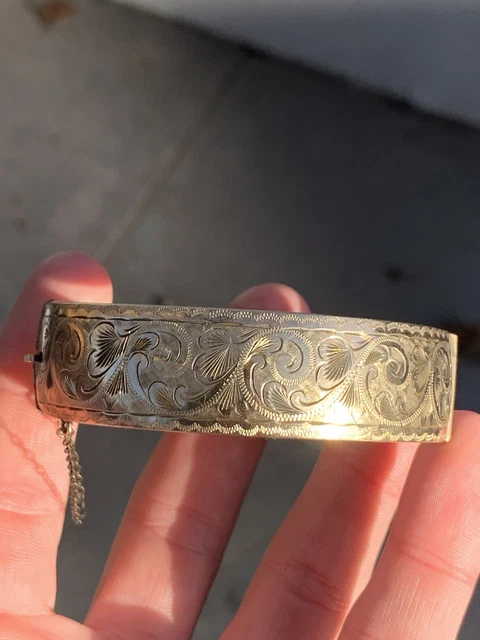 9ct 1/5th Gold Engraved Bangle, Vintage Heavy 45.1 G