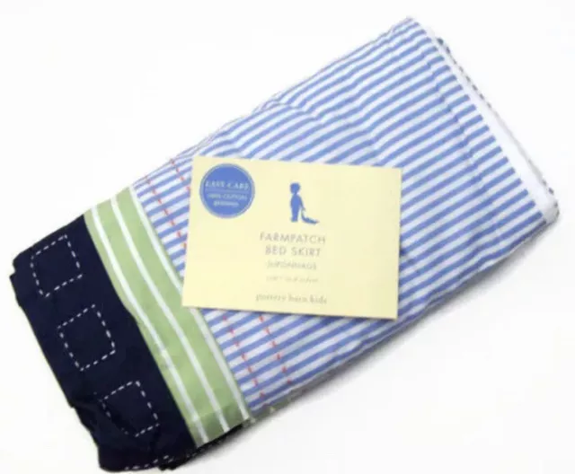 Pottery Barn Kids Easy Care Farmhouse Patch Blue Stripes Baby Crib Bed Skirt