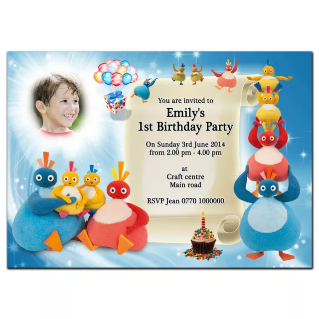 i48; Twirlywoos; Personalised  invitations With photo; 1st 2nd 3rd 4th; Any text