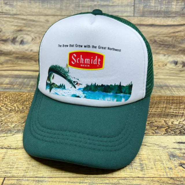 Schmidt Beer Fishing Mens Trucker Hat Green Snapback 70s Vintage Logo Ball Cap