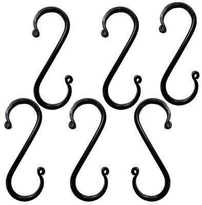 6 Wrought Iron 5 inch S Hooks - Hand Forged Hook Set with Scrolls Amish USA
