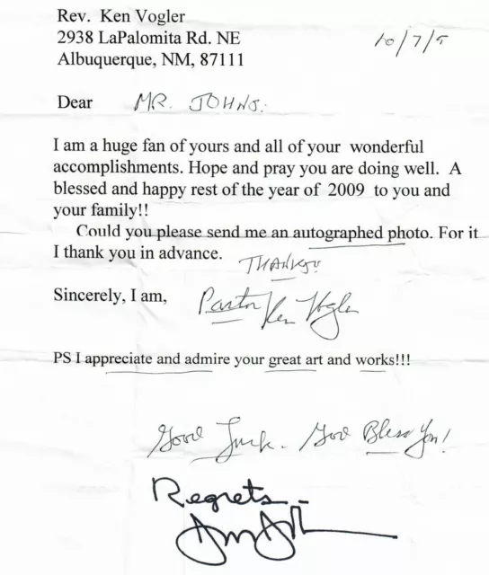 RARE! "Pop Art" Jasper Johns Signature on a Fan Letter COA