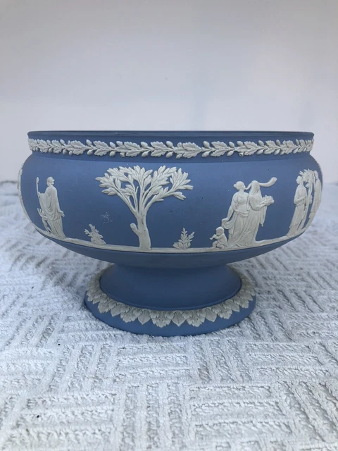 Wedgwood Jasper Ware White On Pale   Blue Large   Pedestal Bowl