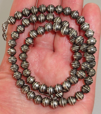 18" NAVAJO PEARL NECKLACE Vintage Dark STERLING SILVER Old Pawn 6mm BENCH BEAD
