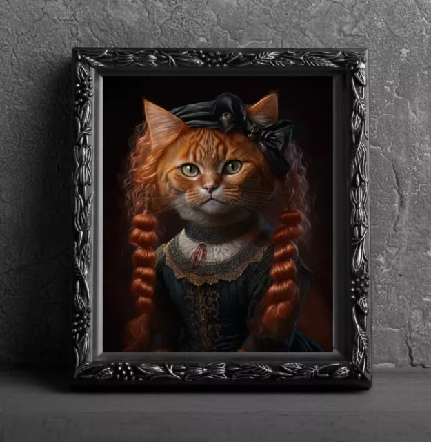 Victorian Orange Cat Art Print Wall Hanging Animal Picture Photo Red Hair Gift