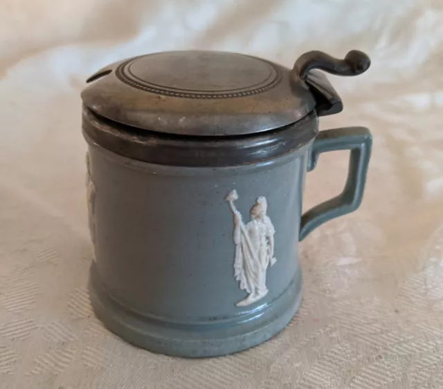 Antique William Brownfield & Son Jasperware Pewter Lid Condiment Jar Circa 1870s