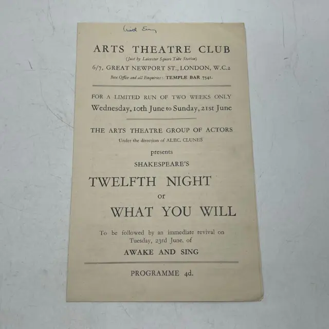 Playbill Programma Il Arti Teatro Club Shakespeare Twelfth Night What You Will