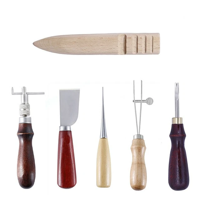 Juego de 6 piezas Kit de herramientas de perforación artesanal de cuero Borde de costura Chul de trabajo Hecho a mano Hágalo usted mismo