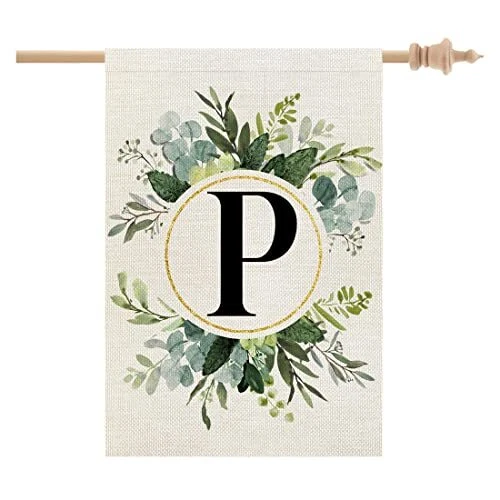 Monogram Initial Letter P House Flag Floral 28x40 Inch Double Sided for