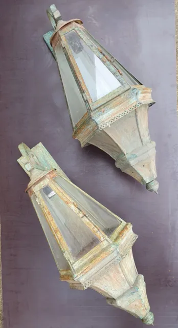 Pair of Distressed Outside Wall - Pillar Mounted Lamps - With Sockets