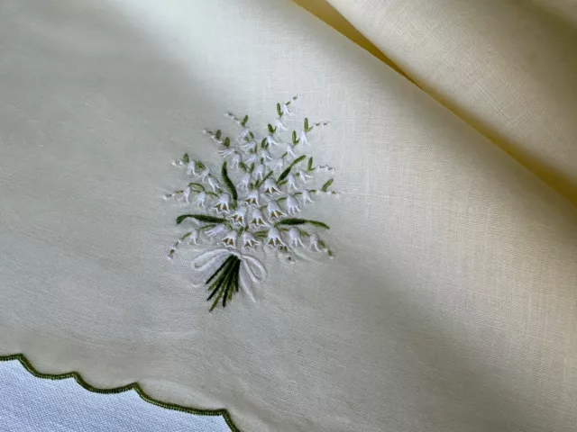 Vintage Linen Guest Towel Hand Embroidery Lily of Valley Pastel Lemon