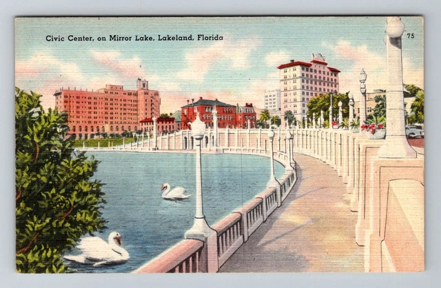 Lakeland Fl-Florida, Civic Center, Mirror Lake, Vintage Postcard