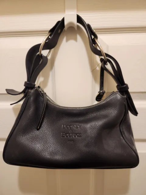 DOONEY & BOURKE Hobo Leather Shoulder Handbag, Black W/Silver Hardware Preowned