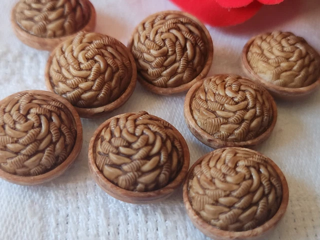 Lot De 8 Boutons Vintage Marron Effet Corne - Diamètre 1.7 Cm, Réf. 2182, Occasion