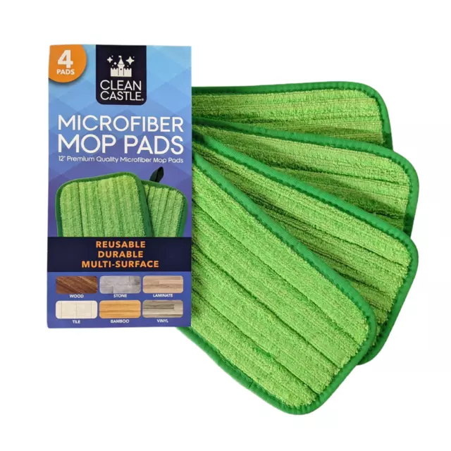 4 Clean Castle 12" Reusable Premium Dual Action Microfiber Wet/Dry Mop Pads