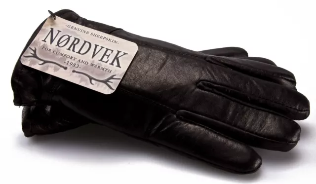 Nordvek Mens Sheepskin Lined Black Real Leather Gloves Genuine 302-100