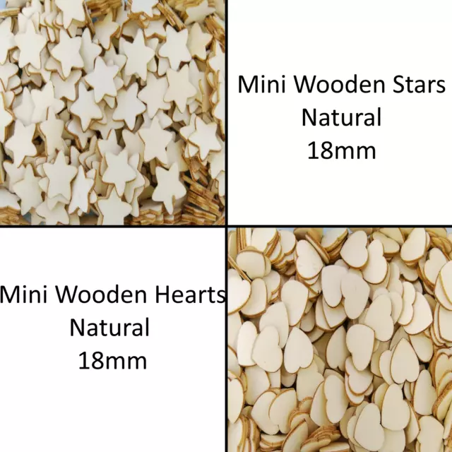 18mm Small Wooden Coloured Love Hearts or Stars Shapes - Tiny Wedding Decor