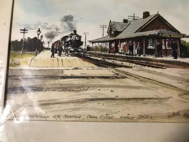 A Gray's Watercolor Handpainted print: NORTHWESTERN RAILROAD STATION, PARK RIDGE