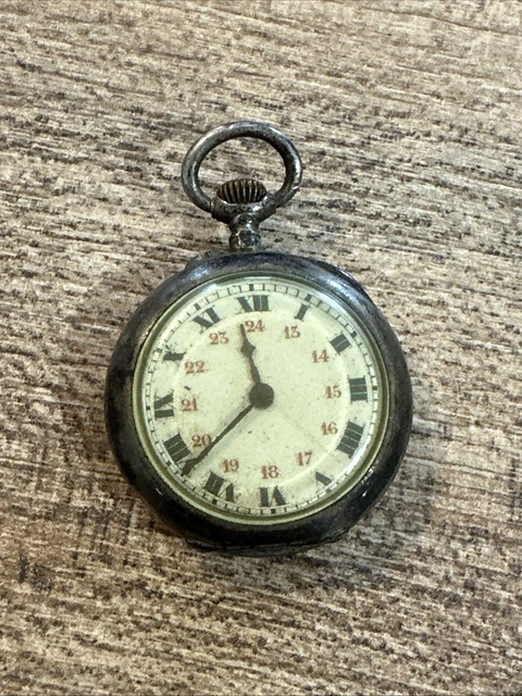 Montre Gousset Ancienne En Argent Massif - Mouvement Mécanique à Clé - Style Art Nouveau - À Réviser