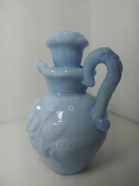 Vintage 1978 Avon Blue Milk Glass Victorian Style Pitcher Perfume Bottle EUC 2