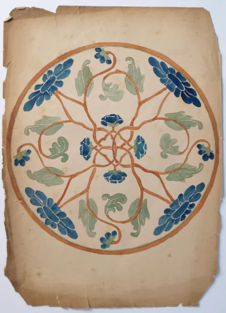 19th century botanical geometric floral circular design. Arts & Crafts.