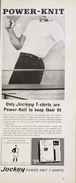 1963 Camisetas Jockey Para hombre Power Knit Hombre Jugando al ping Pong Anuncio Estampado