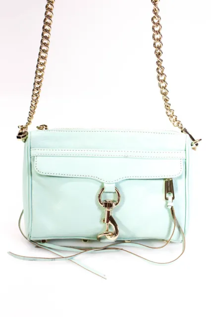 Rebecca Minkoff Womens Leather Chain Link Studded Crossbody Bag Mint Green Small