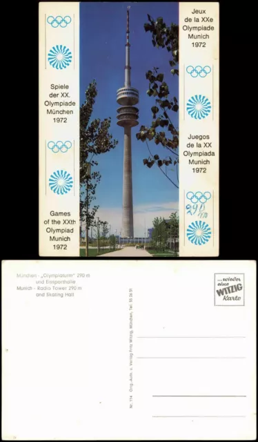 Ansichtskarte Milbertshofen-München Olympiaturm Fernsehturm Olympiakarte 1972