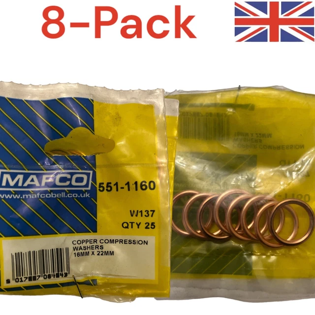 8 X MAFCO 51111 Copper Compression Washer Crush Sump Plug Washers 16mm