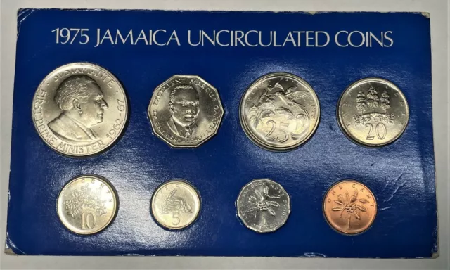 Jamaica coins - 1976 proof set, 1975 unc coins and 8th British Comm games 1966