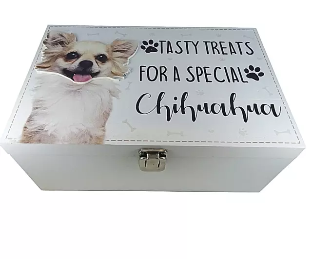 Treat Box for Chihuahua wooden food storage box container novelty dog lover gift