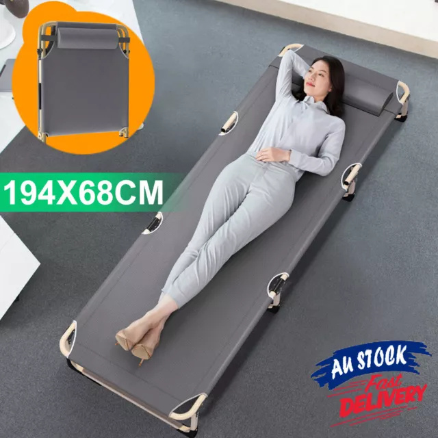 Single Metal Folding Bed Frame w/ Mattress Single Size Portable Camping Recliner