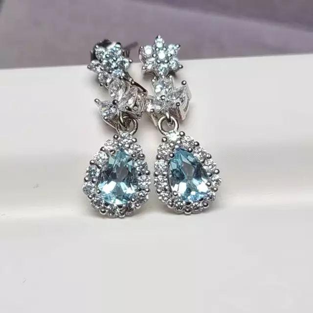 Boucles d'oreilles aigue-marine de haute qualité, bijoux en argent Sterling...