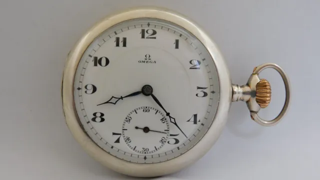 Orologio da tasca argento Funzionante OMEGA silver pocket watch Working A129