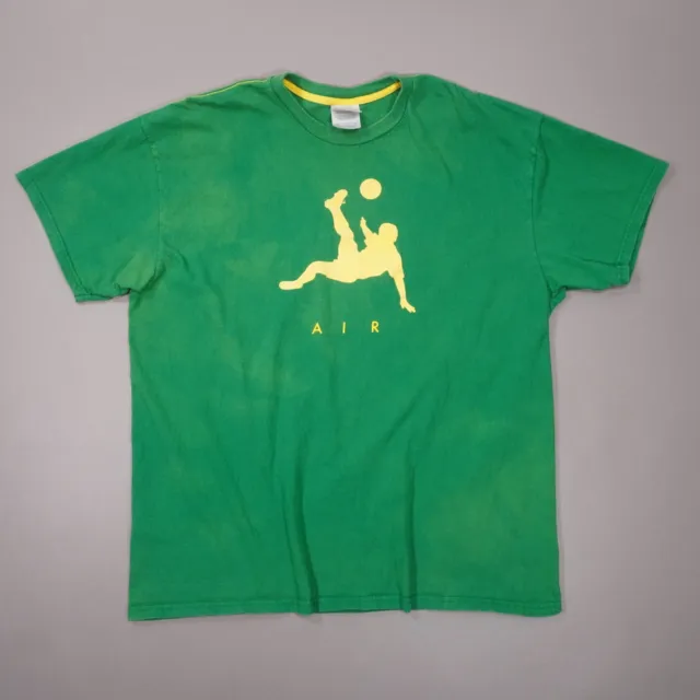 Vintage Nike Air Soccer Futbol Bicycle Kick T Shirt Mens 2XL Green Yellow Brasil