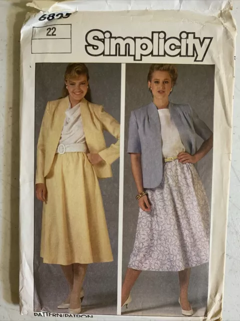 Simplicity Pattern 6825 Skirt Unlined Jacket 1985 Size 22. Uncut