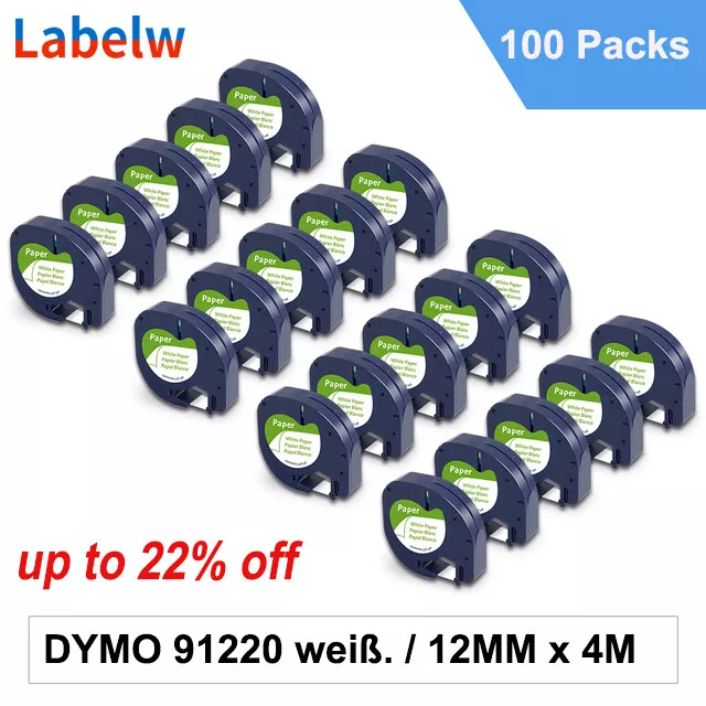 Compatible Dymo LetraTag Refill White Paper Label Tape 91200 12mm LT-100H 100T