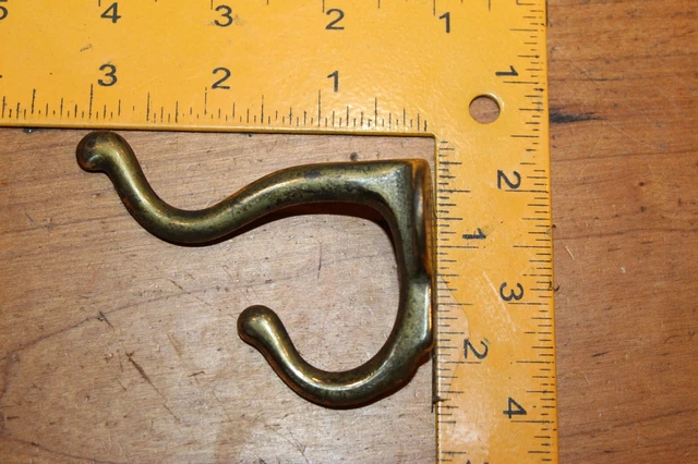 Antique Vintage Coat Hat Closet Brass Plate on Cast Iron Hook O-47 3