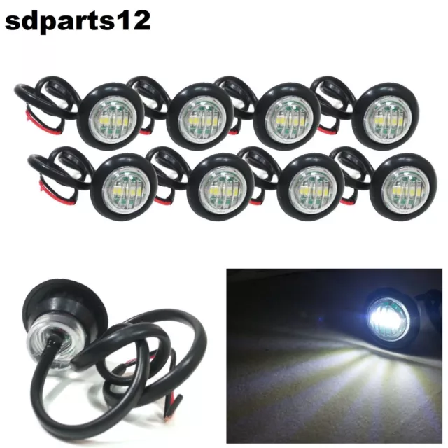 8x 3 Led A Bottone Bianco Luci Ingombro Laterale Cortesia Camper Barca Moto Auto