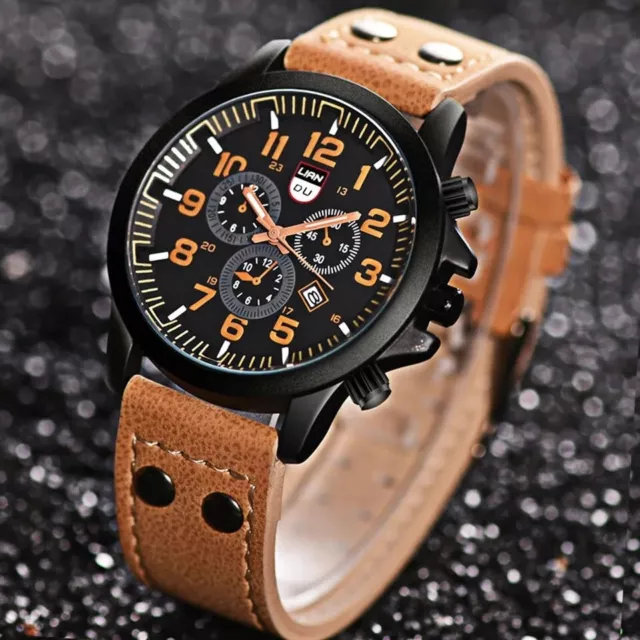 Mens Wrist Watch Analogue Quartz Fashion Leather Strap Watches Casual Sport UK