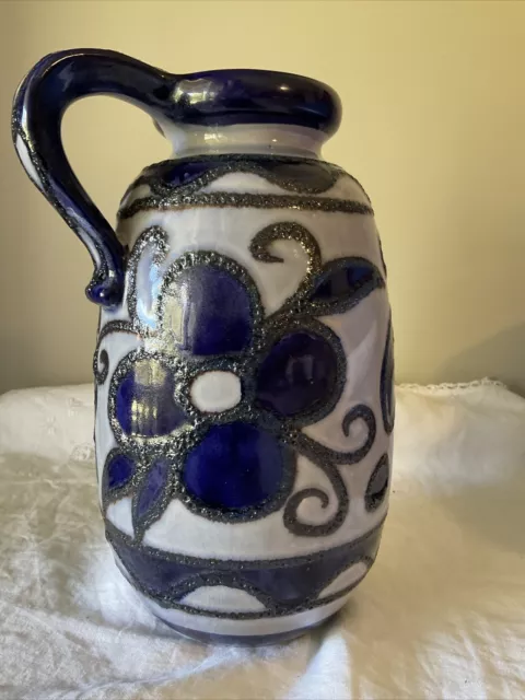 Vintage West German Scheurich  484-27  1970’s Blue Grey & Black Fat Lava Vase