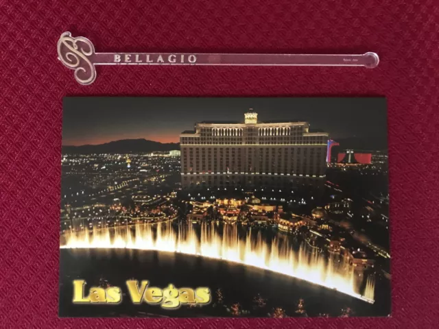 Bellagio Hotel & Casino souvenir Postcard and Swizzle Stick Las Vegas New