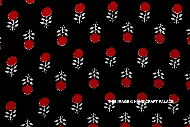 Par Yard Indien Coton Couture Artisanale Floral Tissu Imprimé Noir Ethnique